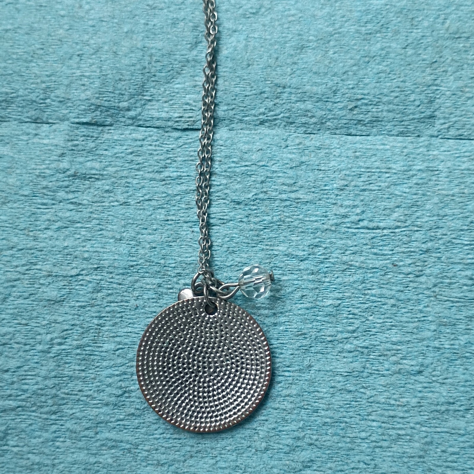 Silver Tone Engraved Round Disc Charm Pendant Necklace Cable Chain “New Day”