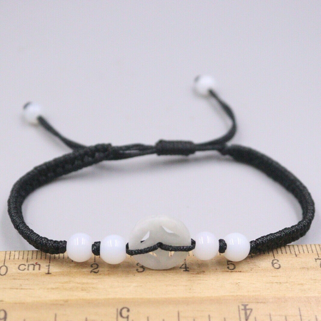 Green Jade Bracelet Women Men Lucky Circle Chinese Black String Bracelet Gift