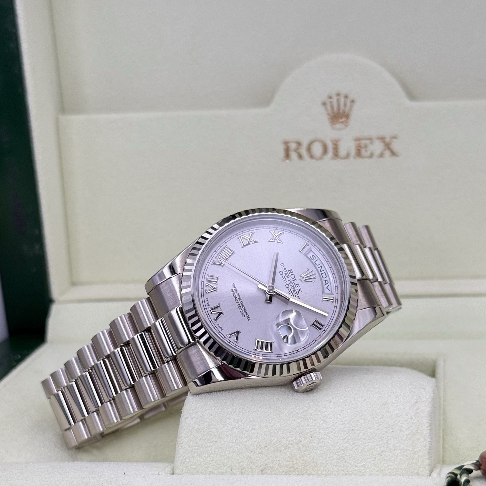 Rolex Day-Date 36 White Gold 118239 Silver Dial President Bracelet