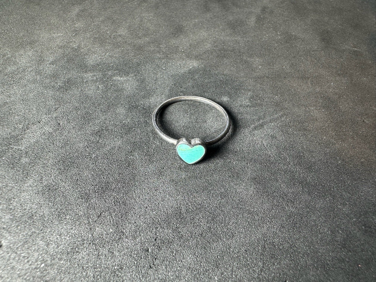 0.95g Vintage Sterling Silver 925 Heart Minimalist Teal Green Ring M Size 5