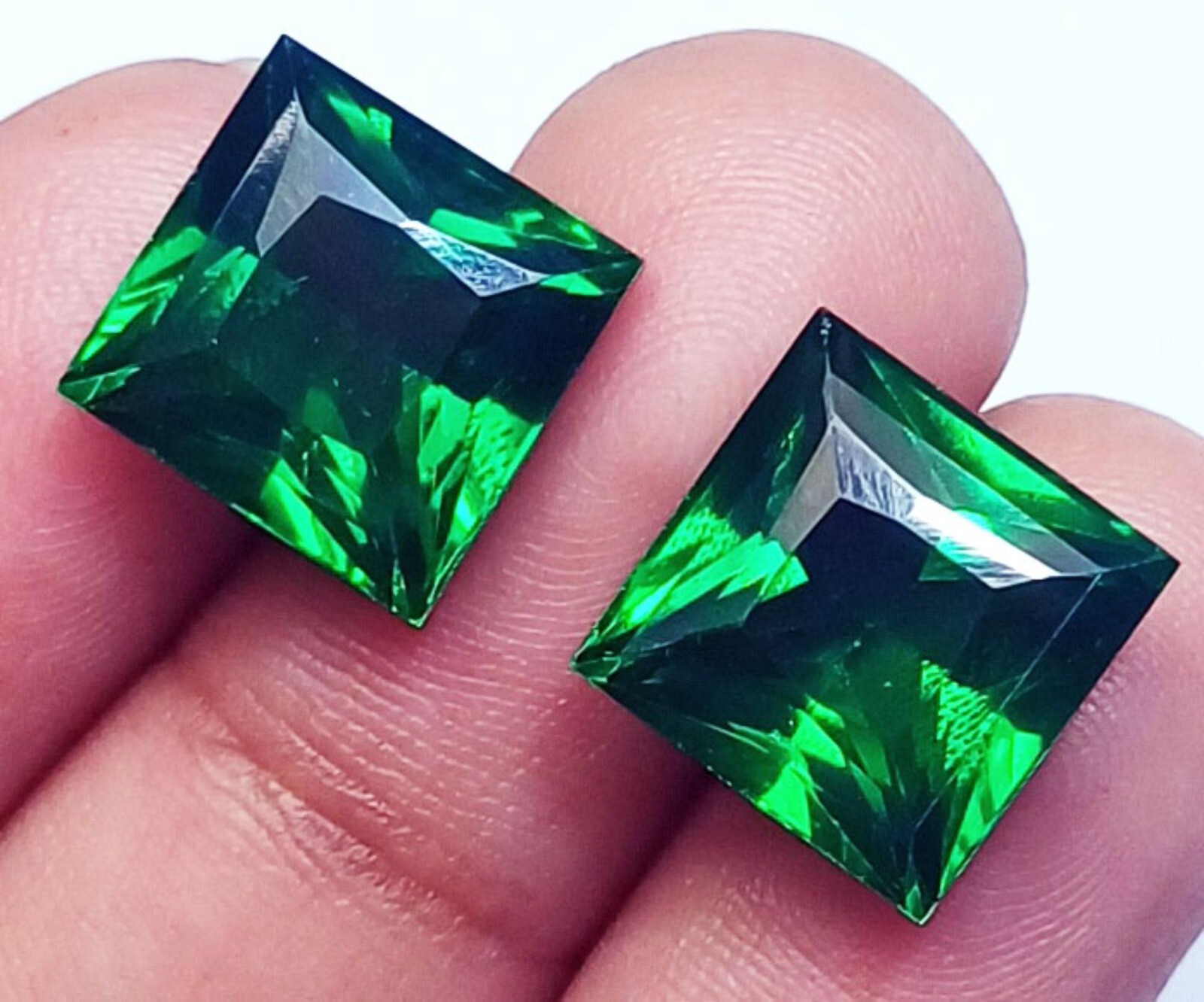 18+ Ct Square Cut Natural Green Garnet Certified Pair Loose Gemstone ~~ PG12