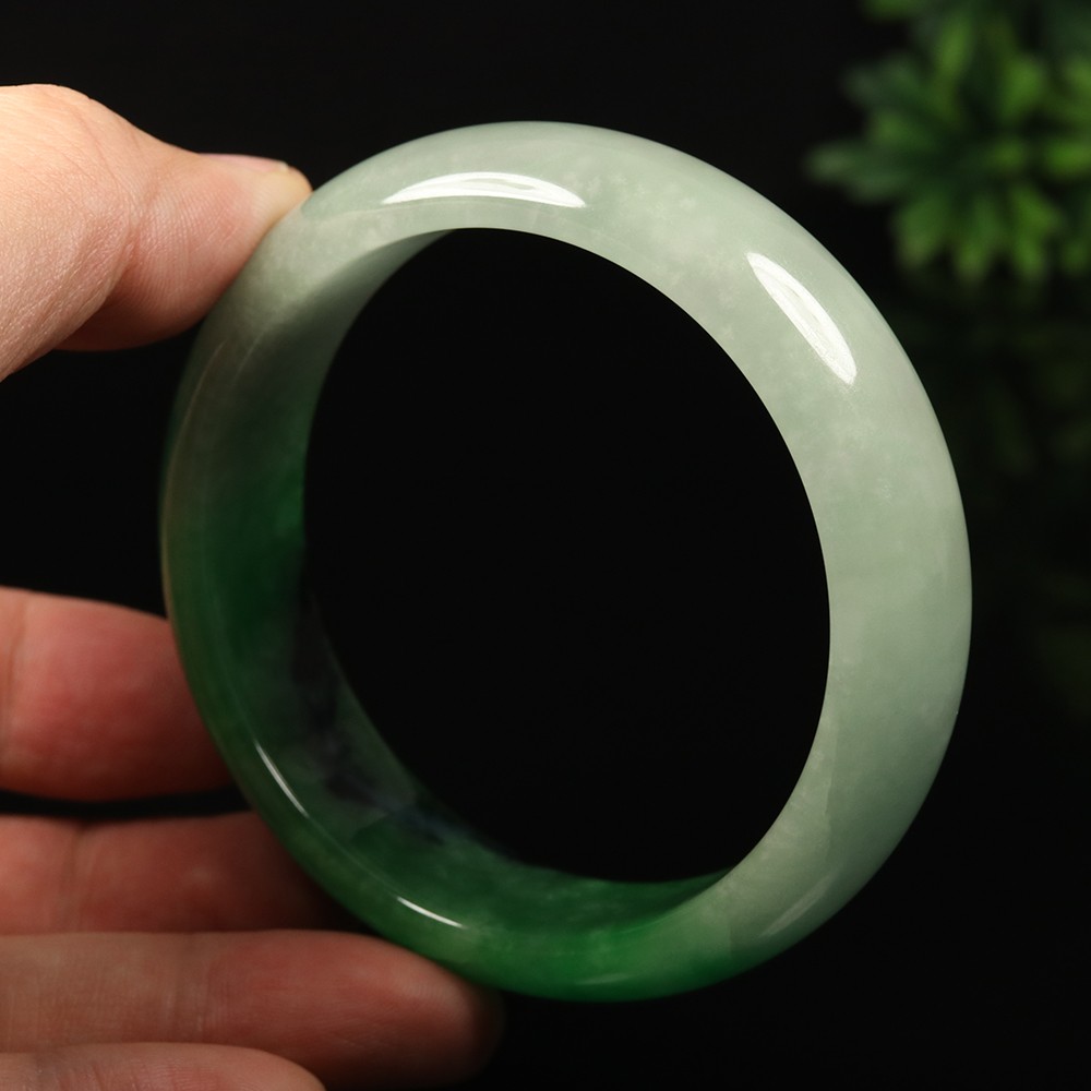 61mm Black Emerald Green Jadeite Jade Bangle Bracelet Burma Jade Bangle A-13935
