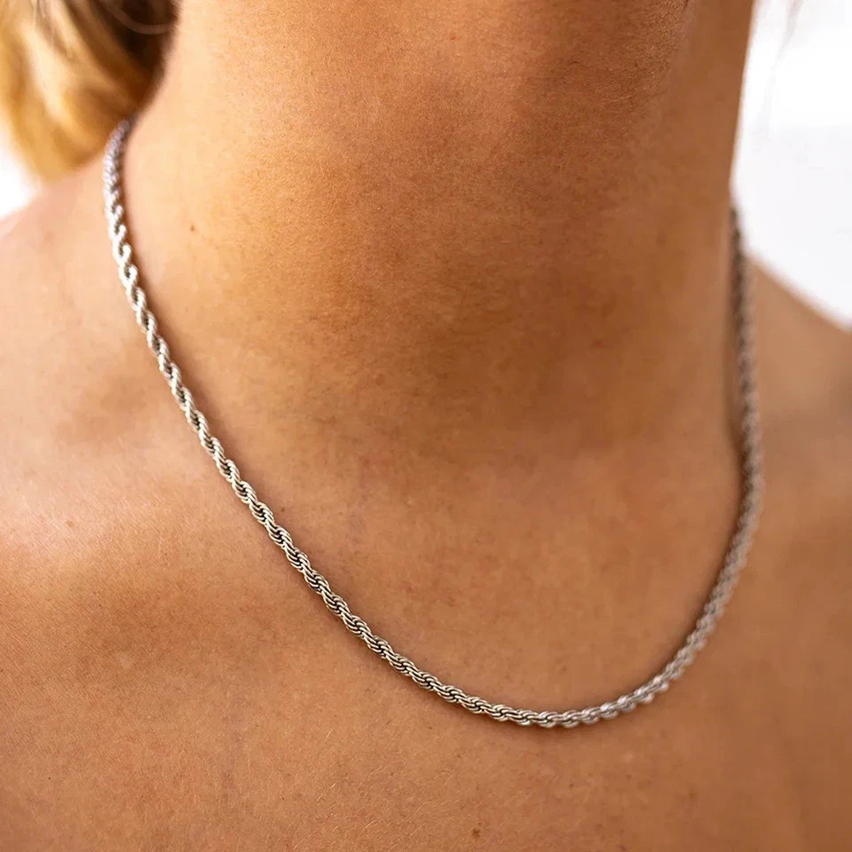 New Men’s Italian 4mm Diamond Cut Rope Chain Solid 925 Sterling Silver Necklace