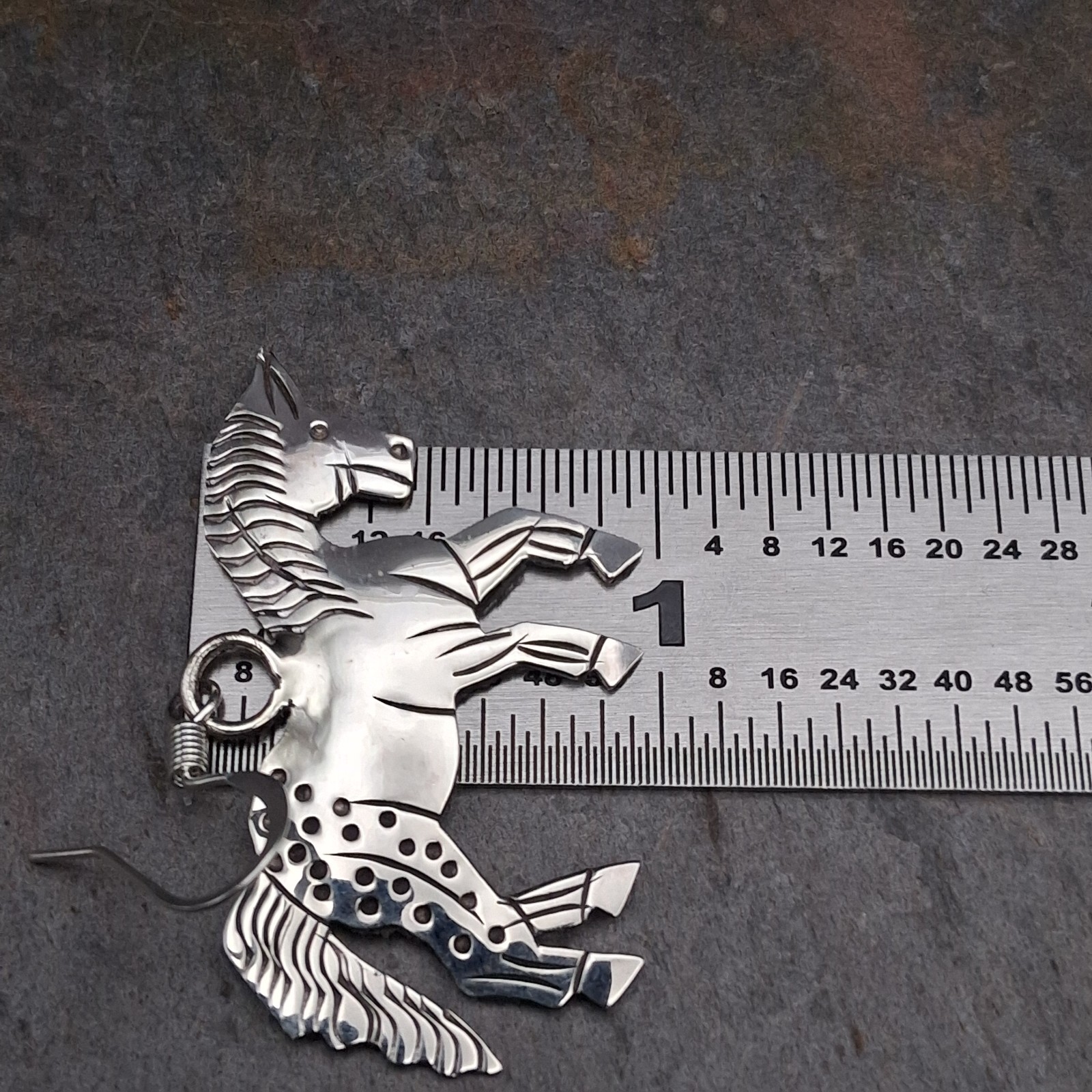 Native American Sterling Silver Horse Dangle Earrings Louise Yazzie Signed LY