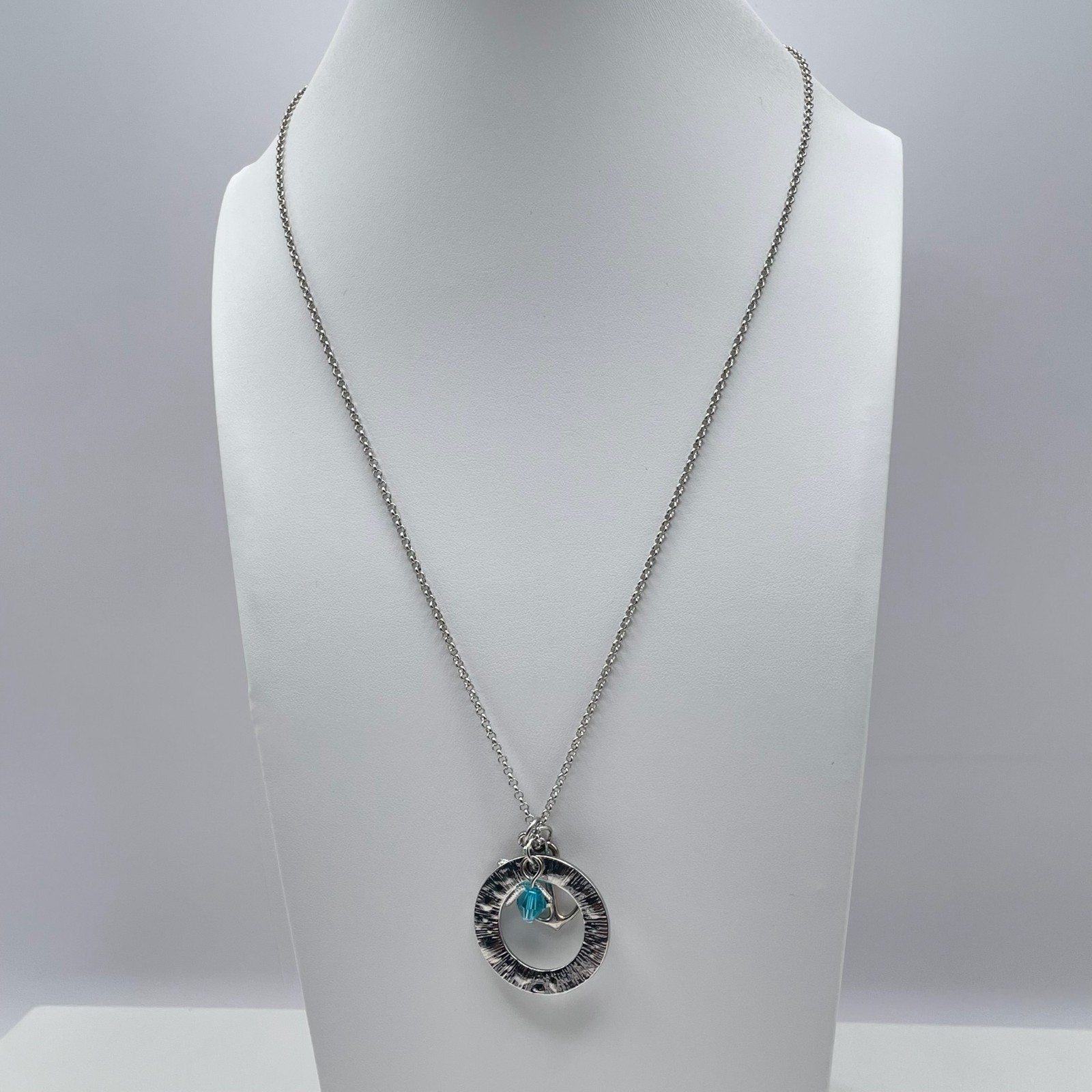 Vintage Y2K Silver Tone I Refuse to Sink Anchor Starfish Teal Crystal Necklace