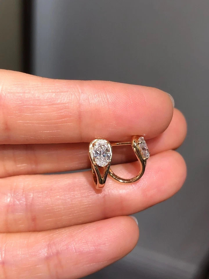 IGI 3.00 Ct E-VS1 Oval Lab Grown Diamond Hoop/Huggie Earrings 14K Yellow Gold