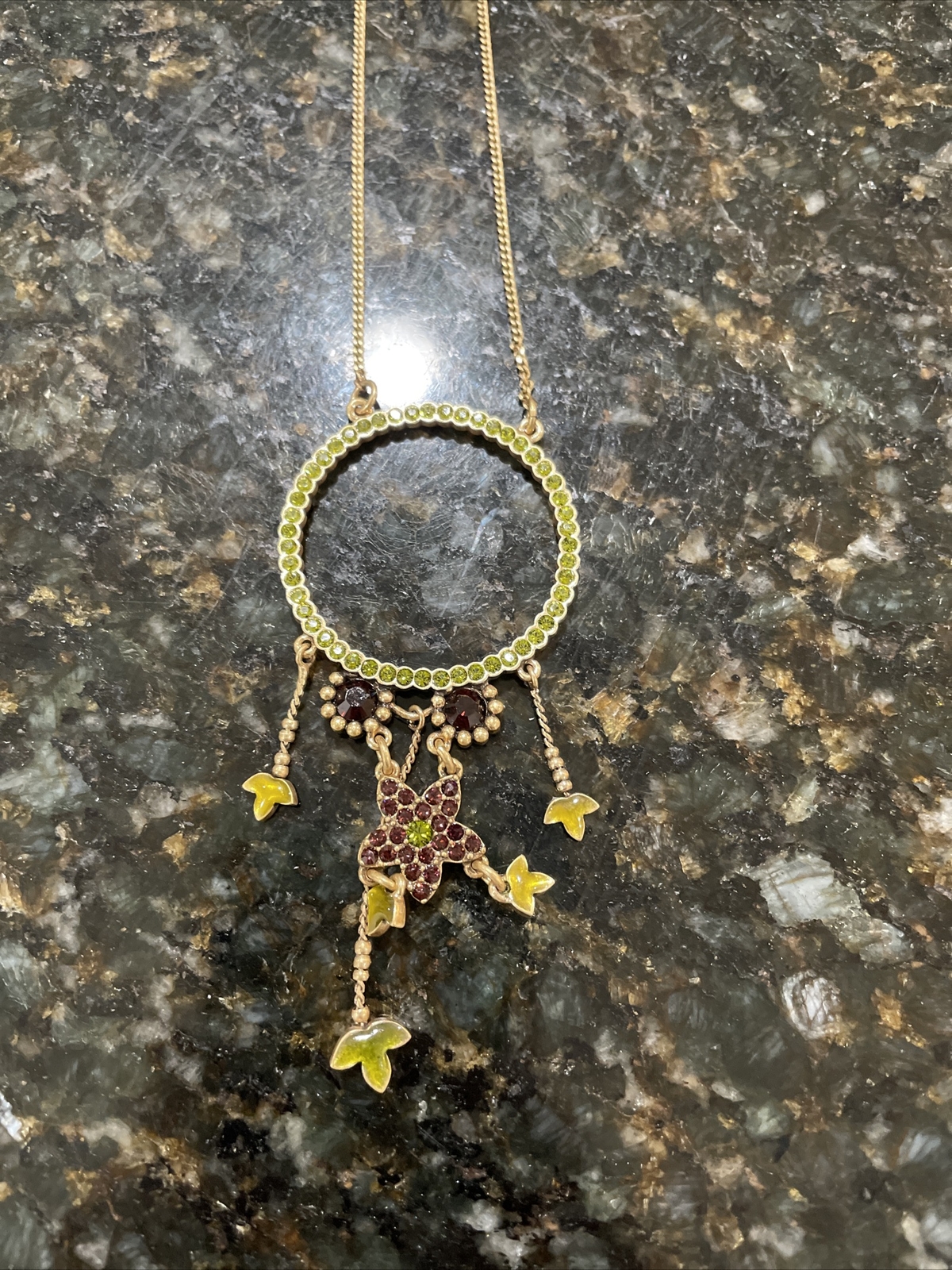 Pilgrim Jewellery Swarovski Crystal Green And Red Floral Necklace