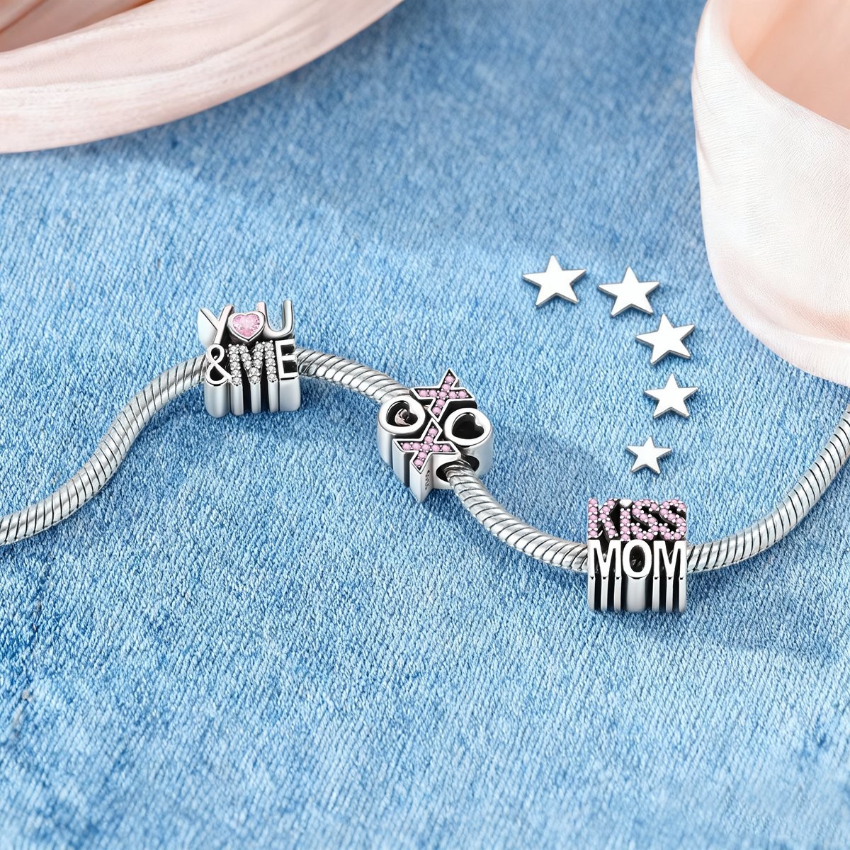 LAZA European 925 Sterling Silver Charm Letter YOU & ME LOVE fit Women Bracelet