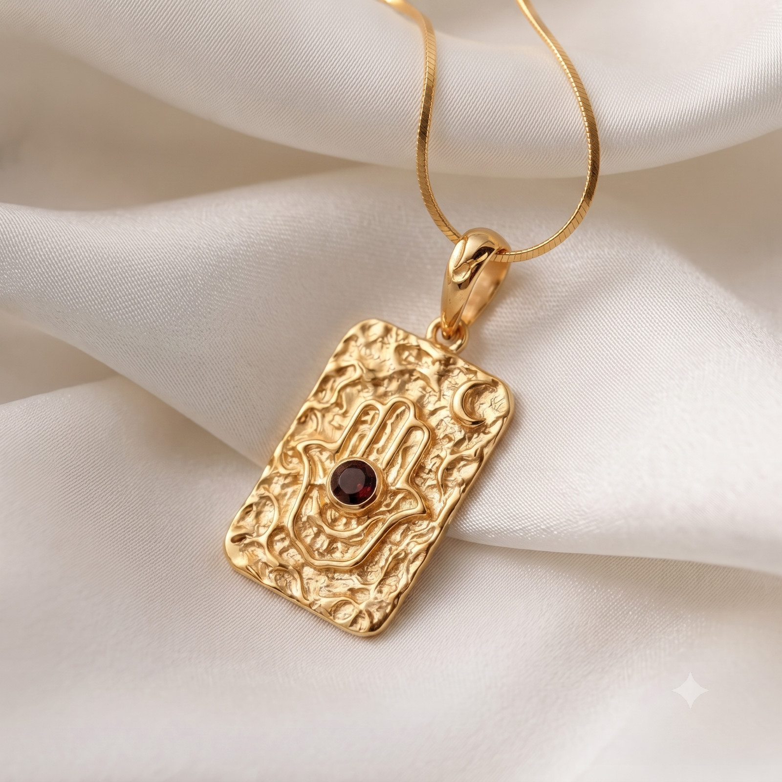Gold Hamsa Hand Necklace, Sterling Silver Protective Talisman Pendant