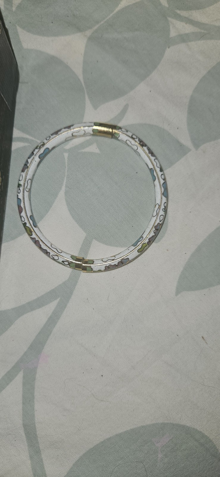 Gold & Ivory Hinged Oval Bangle Bracelet with Safety Chain, 2 Piece Set.