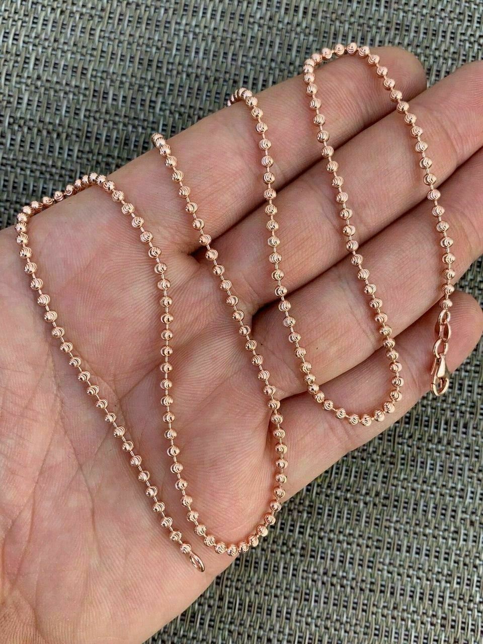 14k Rose Gold Plated Solid 925 Silver Ball Moon Diamond Cut Chain ITALY 2.5mm