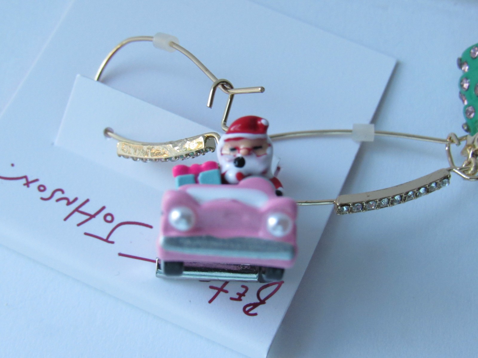 Betsey Johnson Jingle Bell Bling Santa Clause & Tree Mismatch Drop Earrings NEW