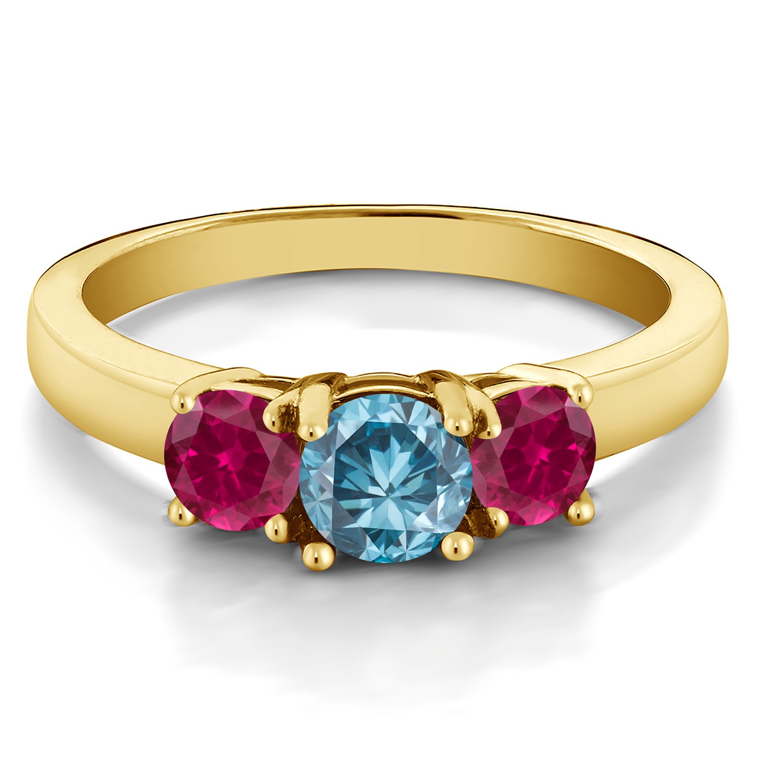 18K Yellow Gold Plated Silver Blue Lab Grown Diamond and Created Ruby