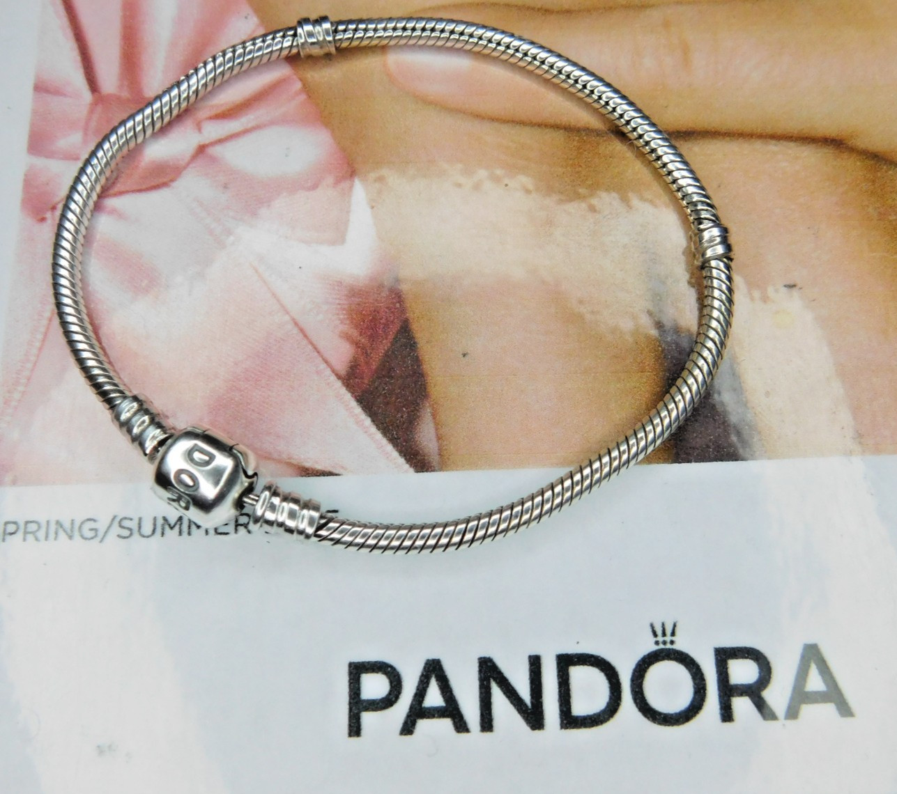 Pandora ALE Sterling Silver Moments Snake Chain Barrel Clasp Bracelet 7.6 inch