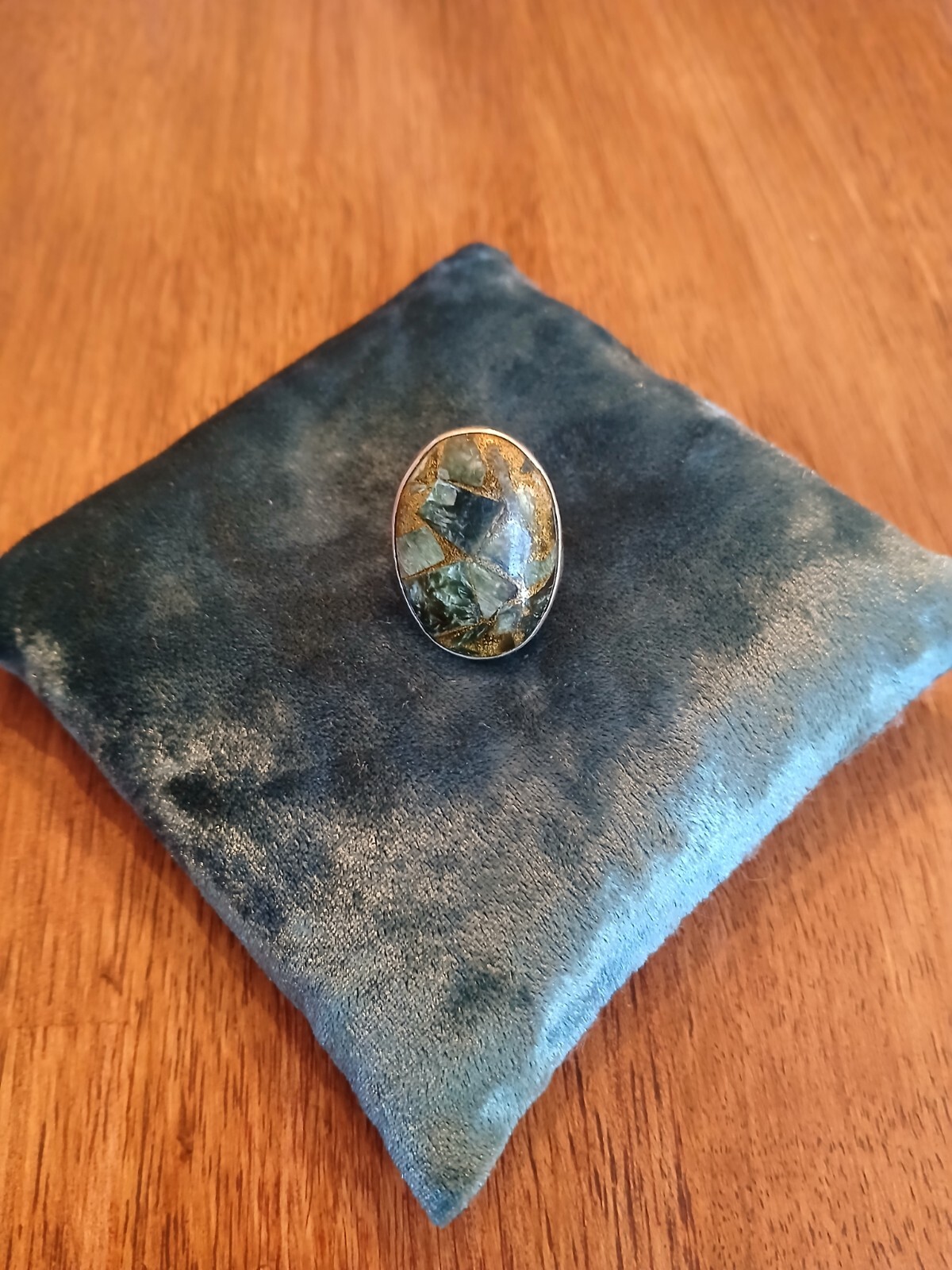925 Sterling Silver Copper Seraphinite Adjustable Ring (Sizes 7-9)