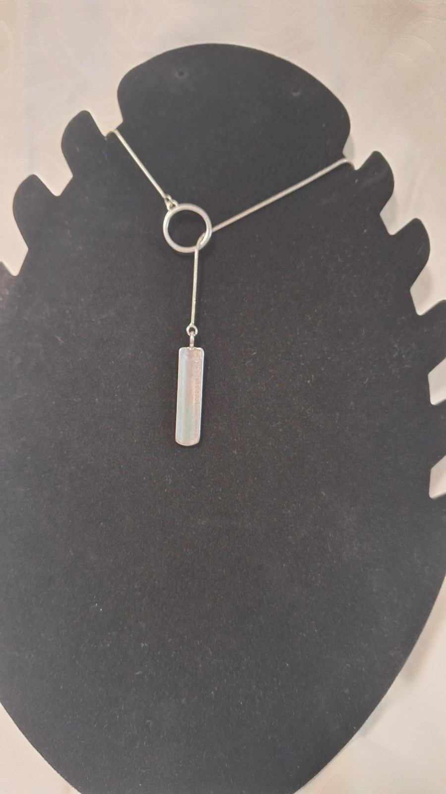Silver Tone Lariat Y-Drop Round Ring Bar Pendant Cable Chain Necklace No Stone