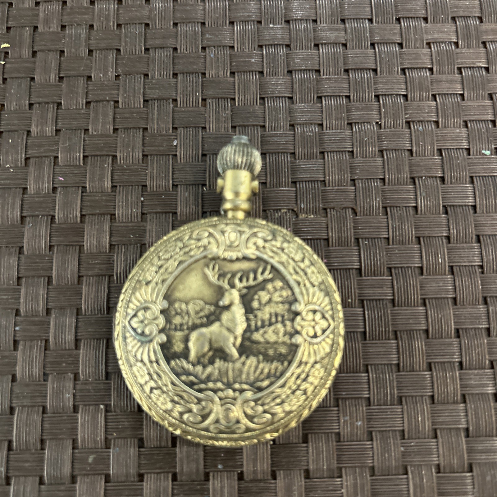 VINTAGE ARNEX BUCK FLORAL BASE METAL 484 QUARTZ SWISS POCKET WATCH.W/CASE.WORKS.