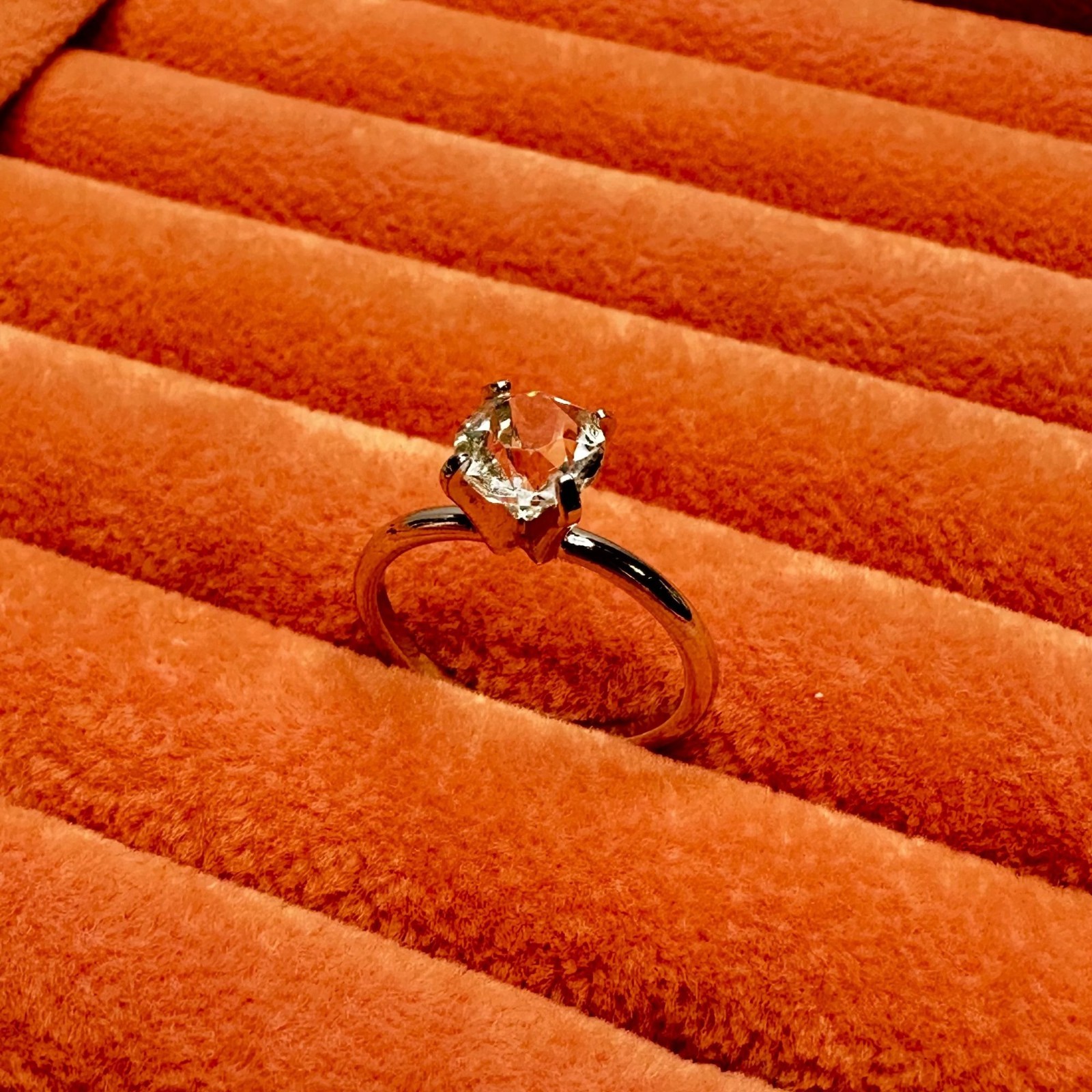 Classic Round Brilliant Solitaire Ring Silver Tone Faux Diamond Minimalist Sz 7