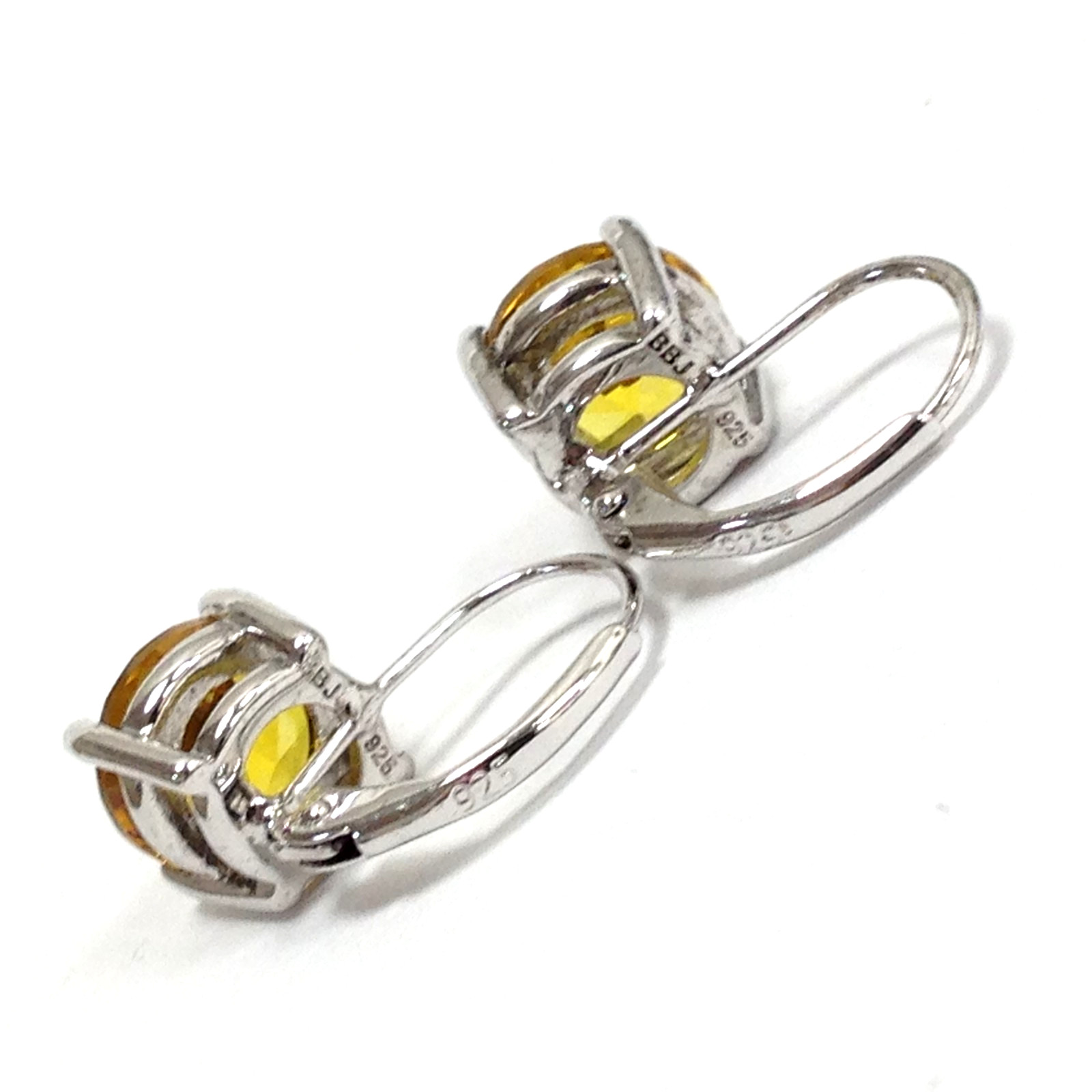 BBJ Bangkok Ratnaraj Sterling Silver Yellow Citrine Solitaire Leverback Earrings