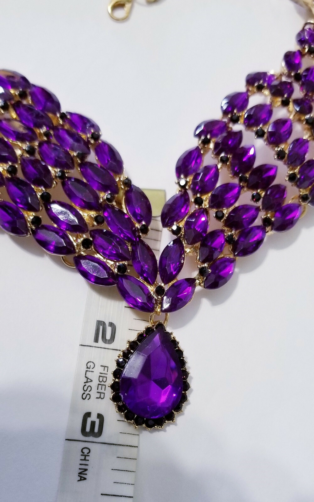 Choker Statement Necklace Earring Set Rhinestone Purple