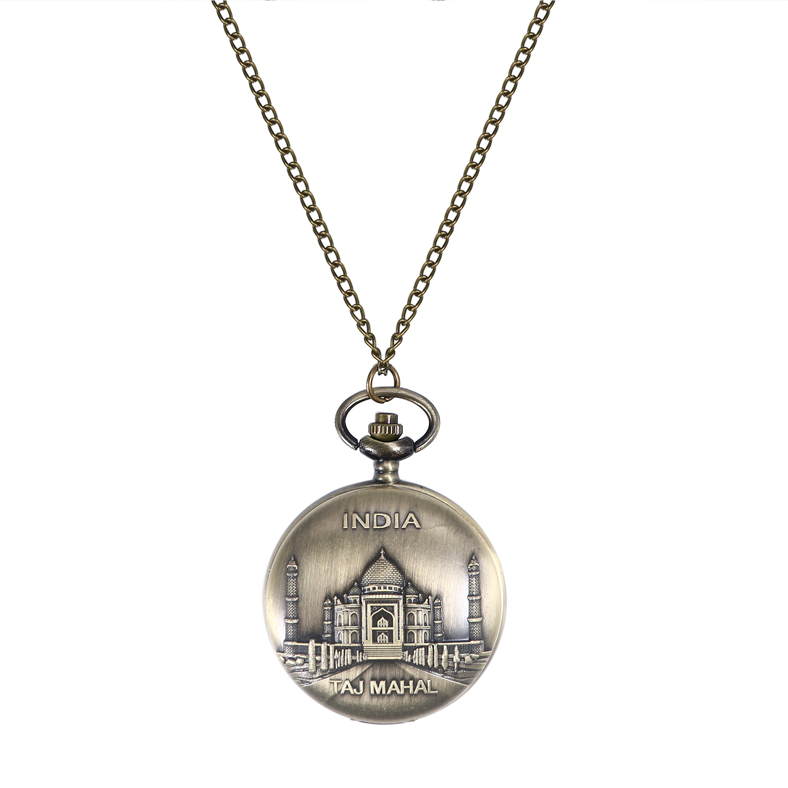 Retro Pocket Watch India Taj Mahal Case Quartz Pendant Chain Classic Watch Gift