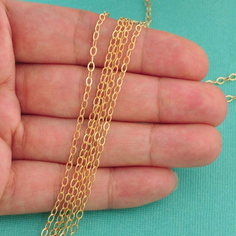 14K Gold Filled Bulk Flat Cable Chain 2.2mmx3.2mm link By The Foot