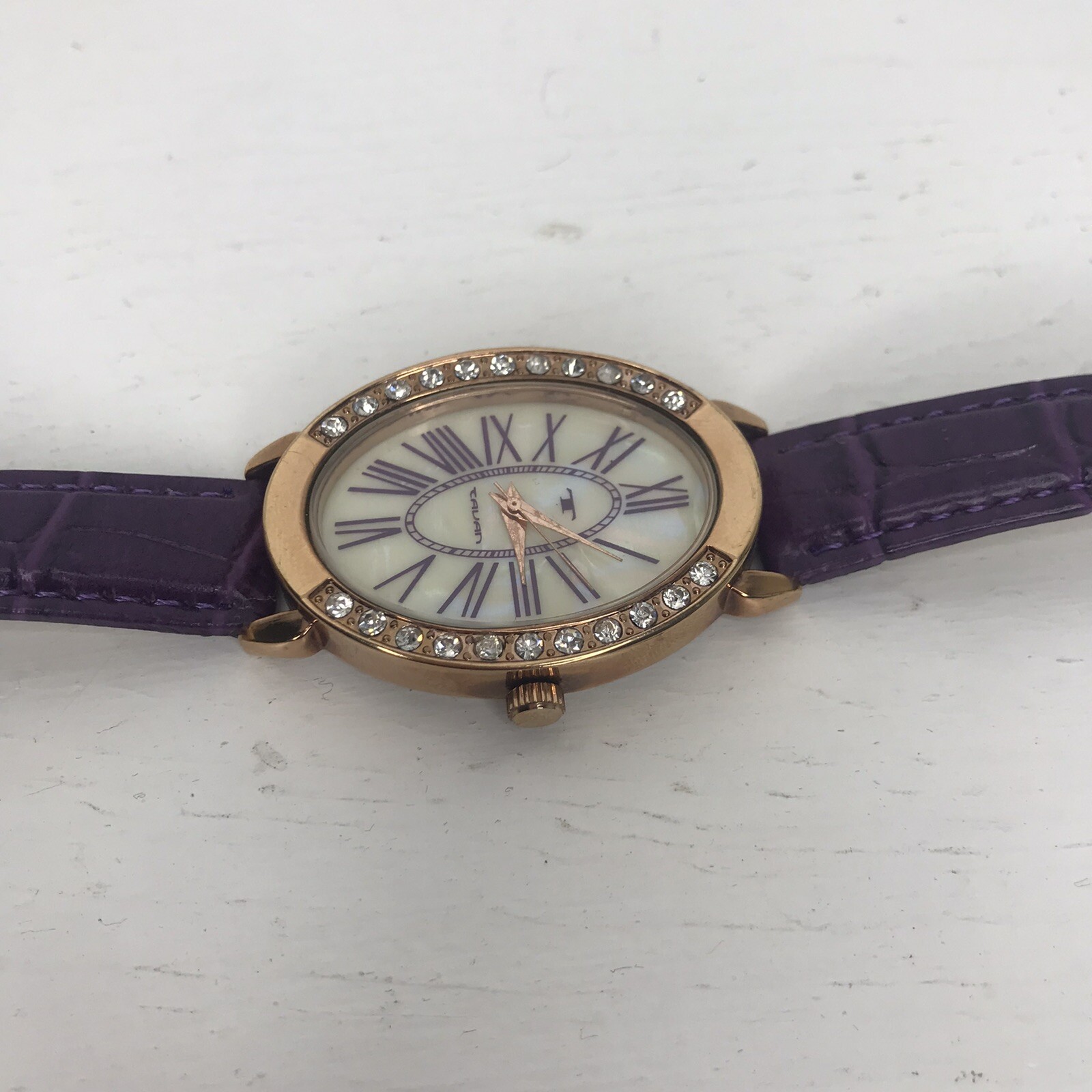 Tavan Jeanne Watch Purple Leather Swarovski Elements crystals Mother Of Pearl