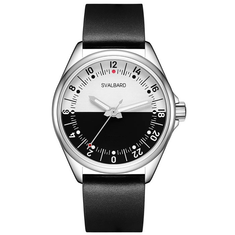 Svalbard HORIZON GA46 Swiss Quartz Steel Silver Black Leather 24h Men’s Watch