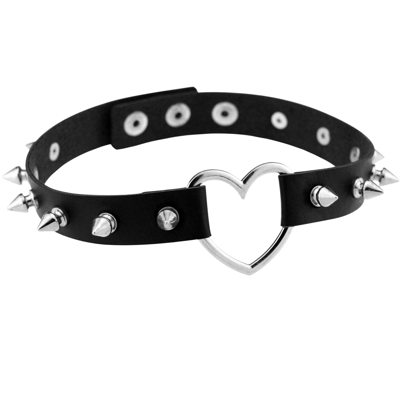 Punk Gothic Rivet Heart PU Leather Choker Love O-Ring Collar Necklace Adjustable