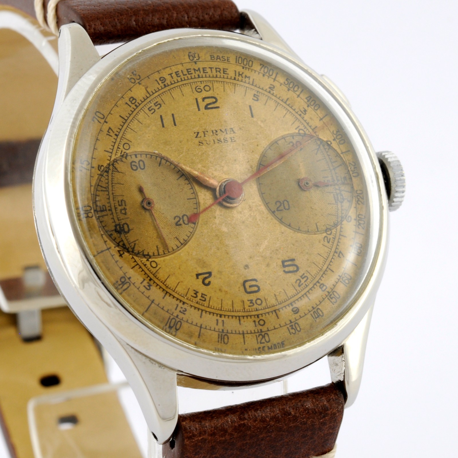 SWISS CHRONOGRAPH VALJOUX 22 MANUAL WIND ST STEEL WATCH W/ ORIGINAL VINTAGE DIAL