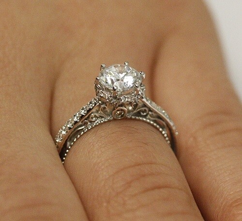 1.38Ct White Round Cut Simulated Diamond Art Deco Engagement Ring In 925 Silver
