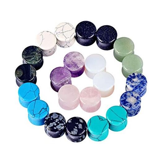 22 Pcs Mixed Stone Ear Plugs Kit Stretching Earrings Gauges Set 8G (3mm)