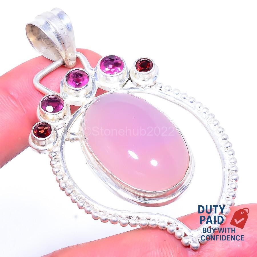 PINK CHALCEDONY Rubellite Sister Wedding New Pendant Jewelry 925 Sterling Silver