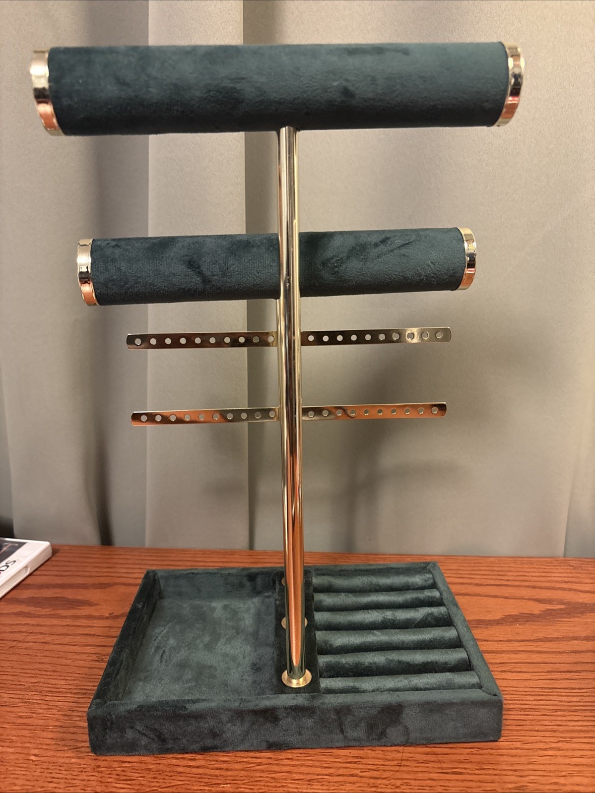 Vintage Jewelry Holder Tree Stand | Gold and Green Velvet