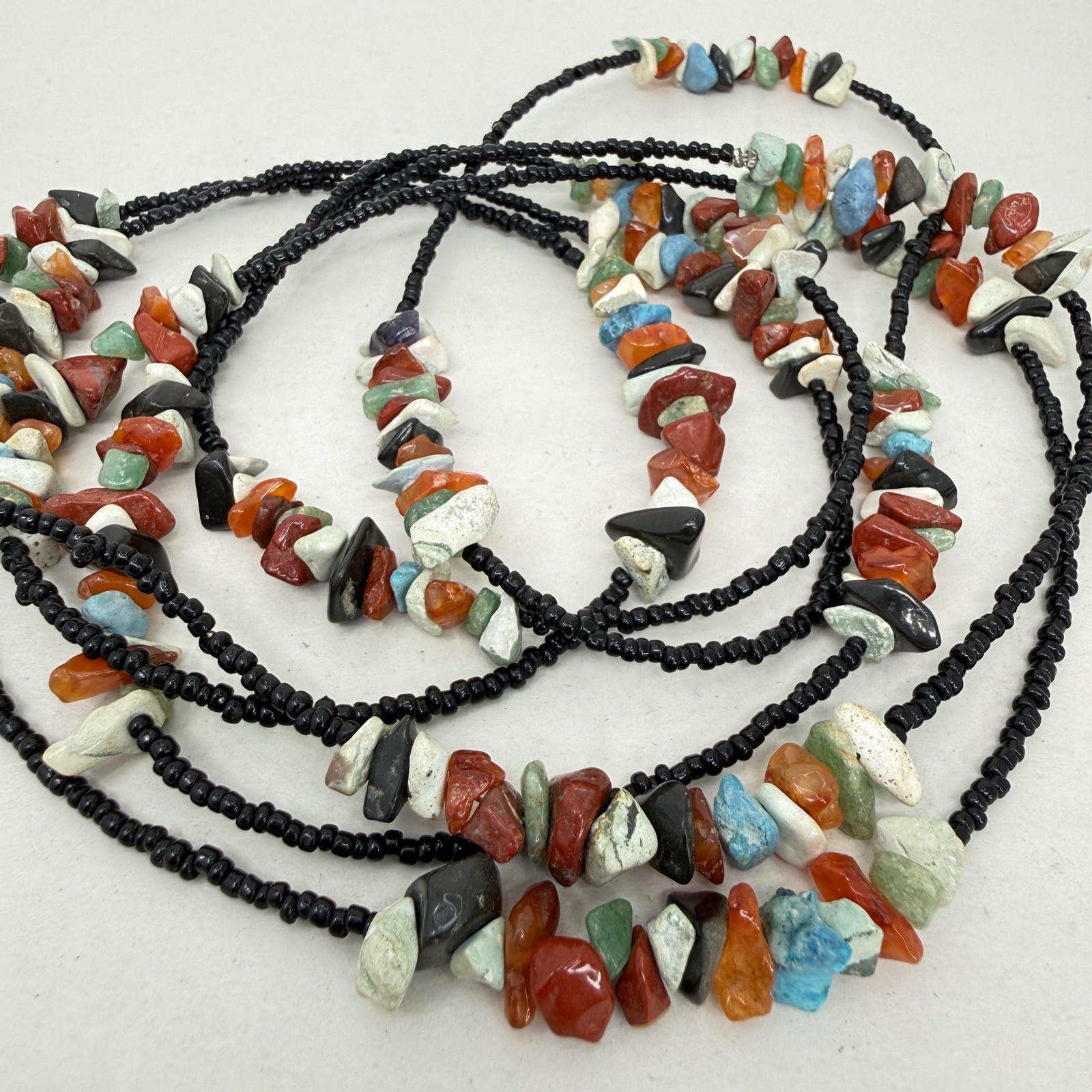 Gemstone Chip Seed Bead Long Necklace Southwest 72″ Long Western