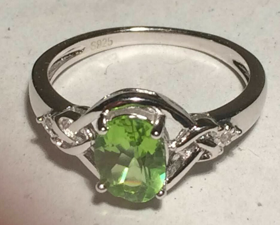 Peridot Ring Natural 8x6mm Solid Sterling Silver Sizes 6.5 to 10 US