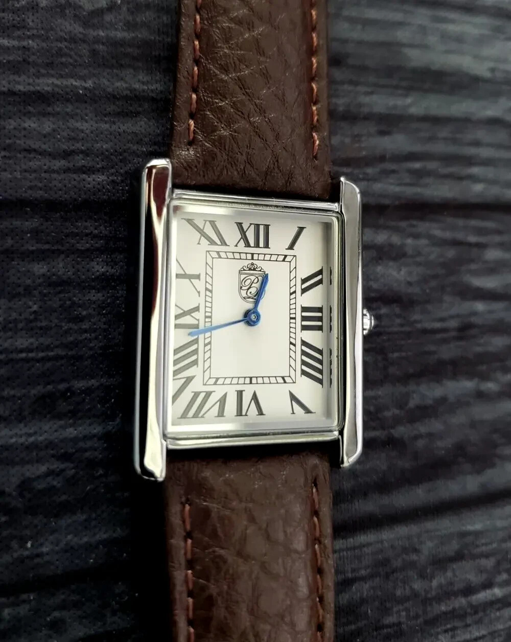 Iconic Swiss Design Pierre Lucerne 1888 Vintage Style Tank Mens Watch Brown Band