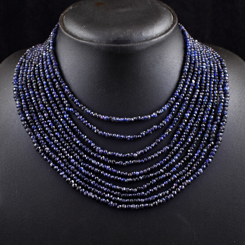 Untreated 456 Cts Natural 10 Line Blue Iolite Beads Necklace Jewelry JK 38E359