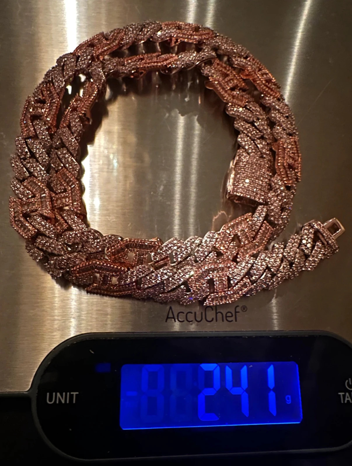 14k STAMPED 14mm FIGARUCCI Rose Gold Chain 80.7ct Lab Sim VVS1 Diamond 241g+