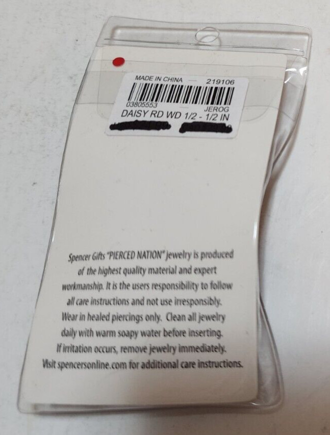 Spencers Pierced Nation Organics Gauges Red Daisy Flower Wood 1/2″ 12.7MM New