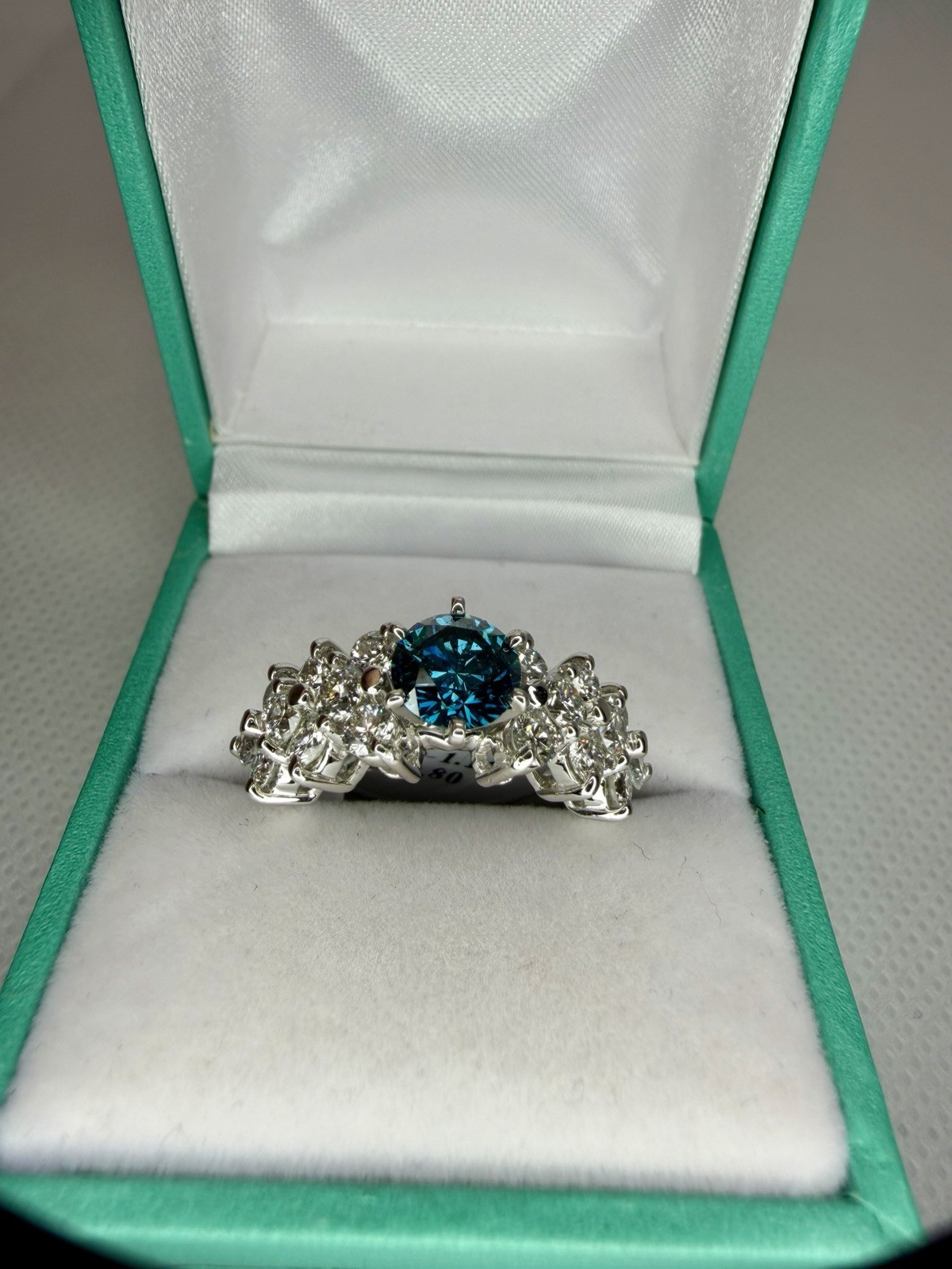 1.16 CT Blue Diamond Ring White Gold 2.80ctw Accent Brilliant Cluster 7.7g