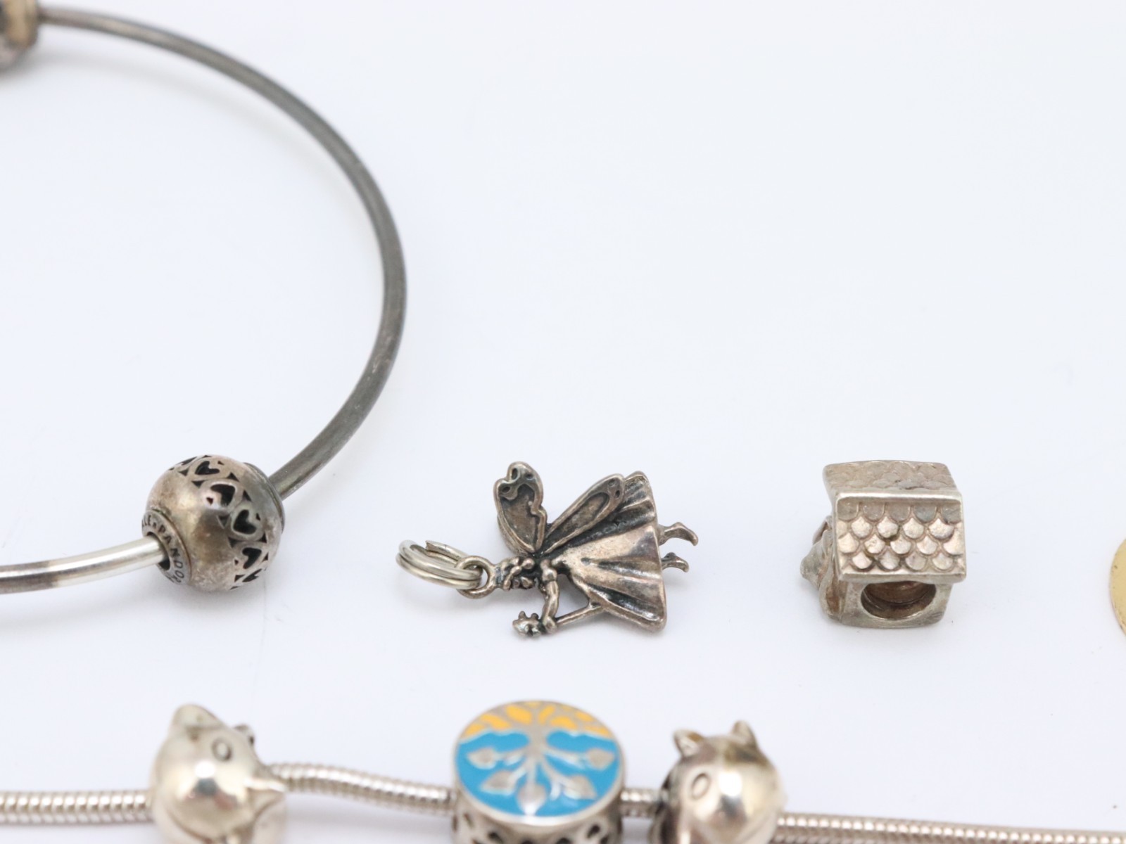 Pandora + OTHER 925 Sterling Silver Bangle Chain Charm Bracelet Lot 43 grams Bag