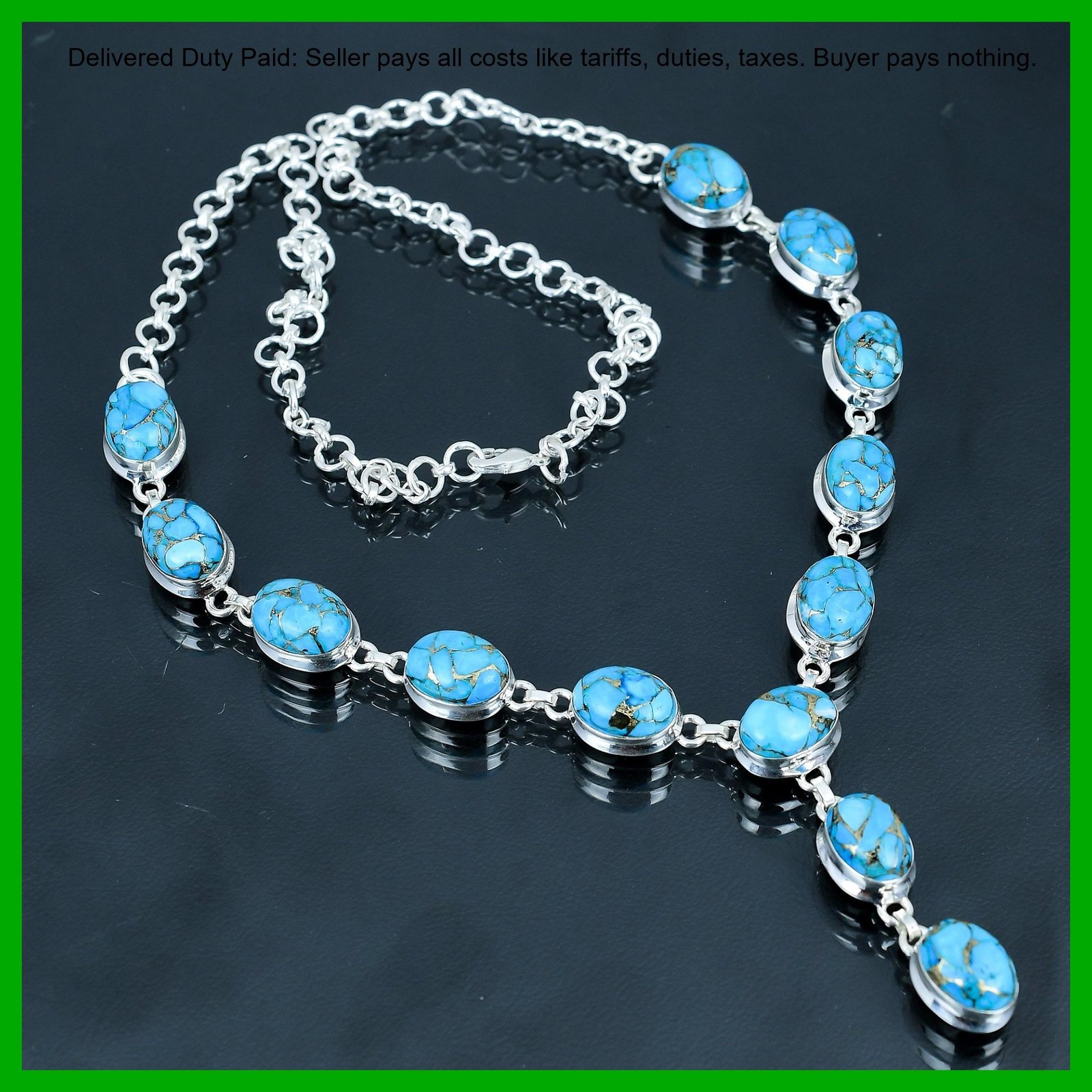 Sterling Silver Copper Blue Turquoise Gemstone Wedding Chain December Necklace