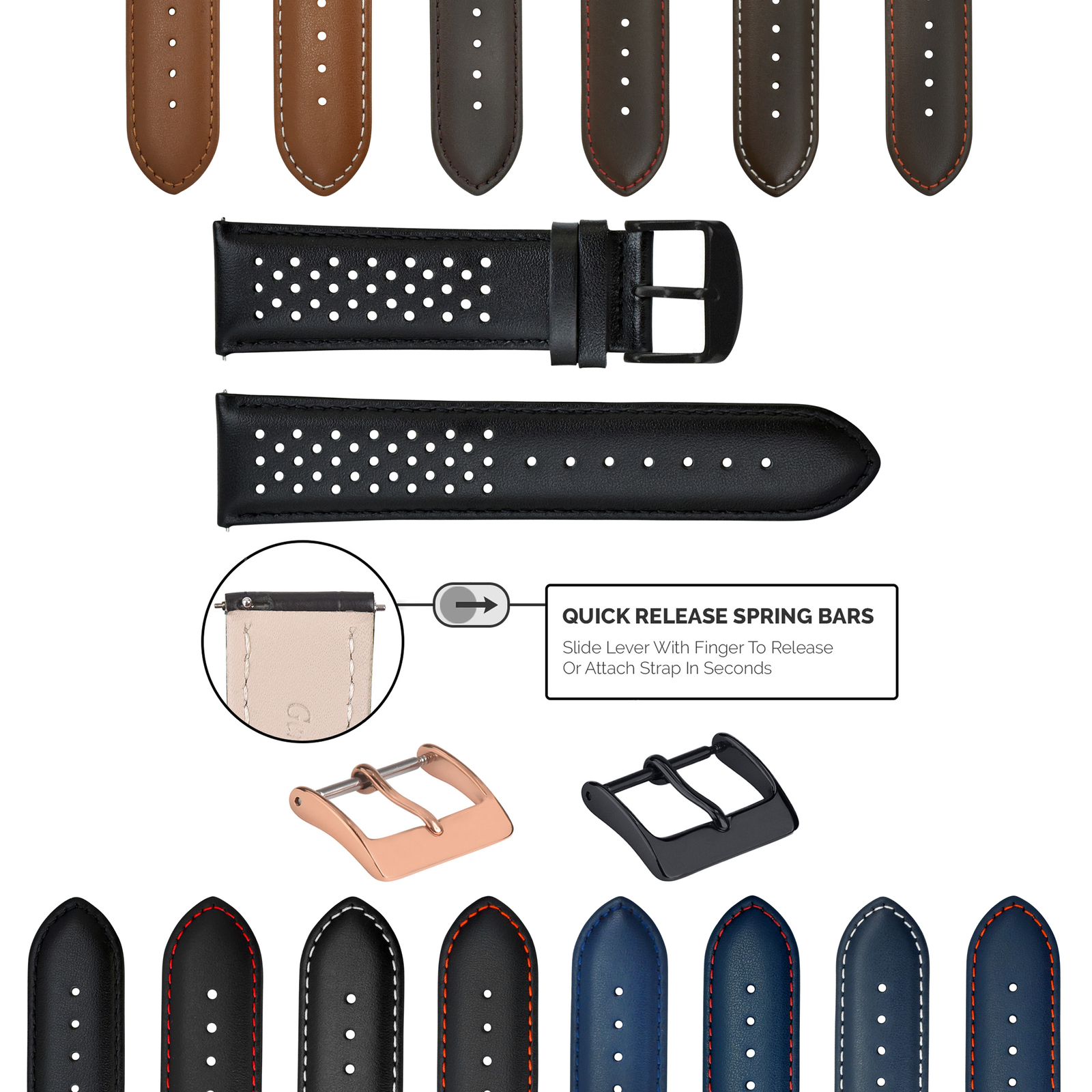 18-19-20-21-22-23-24MM PERFORATED LEATHER WATCH BAND STRAP FOR CITIZEN EZ RELEAS