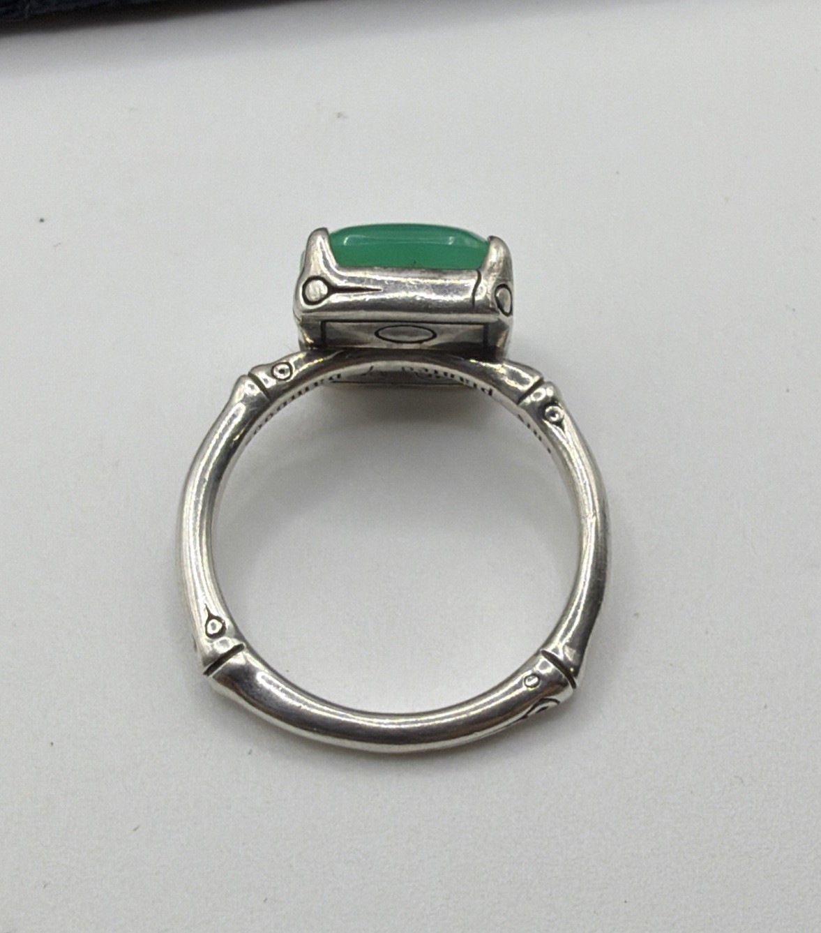 John Hardy Sterling Silver Green Chrysoprase Bamboo Collection Ring Size 8.25