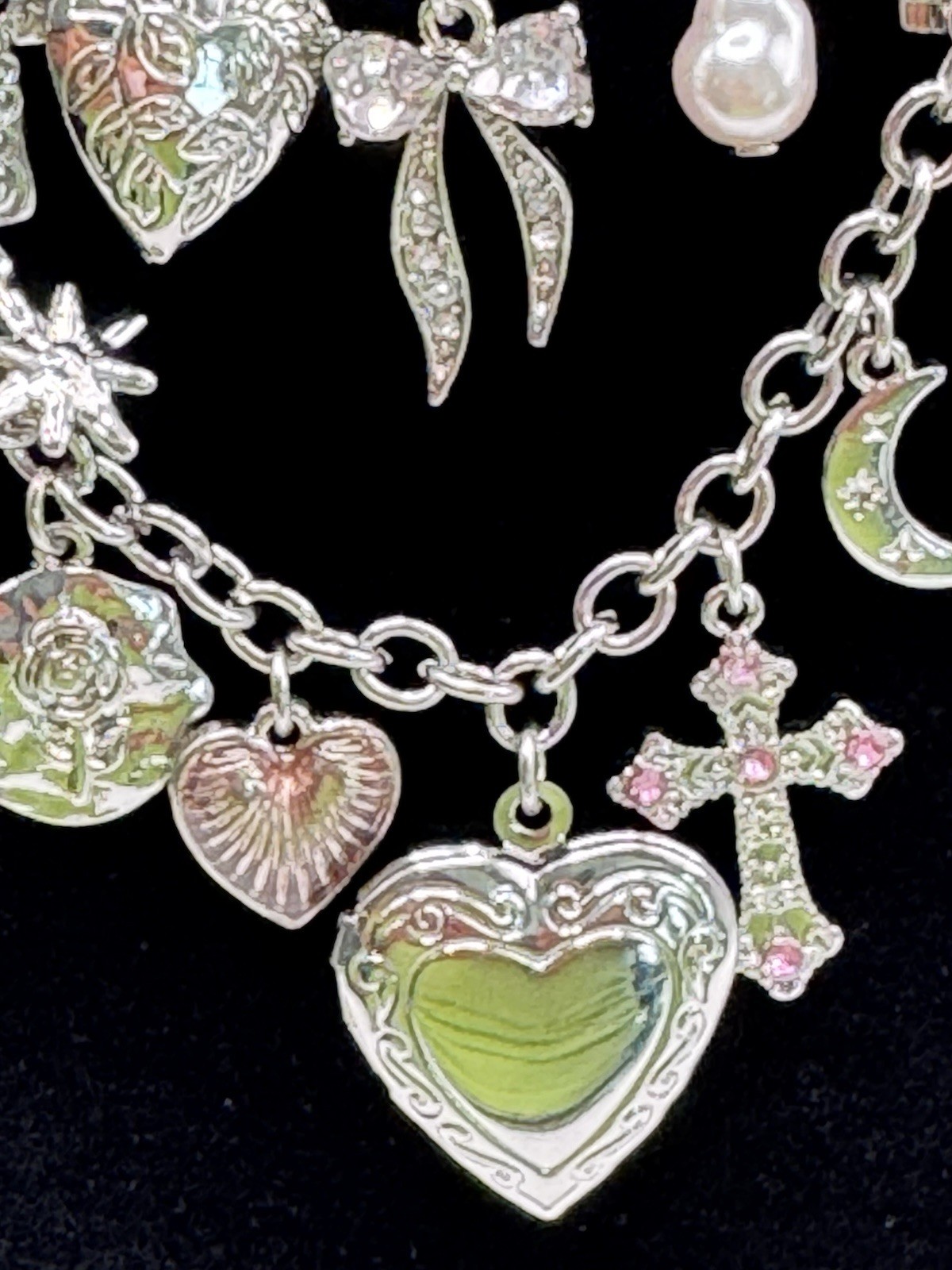 New By Claar Charm Heart Locket Silver Double Chain Necklace