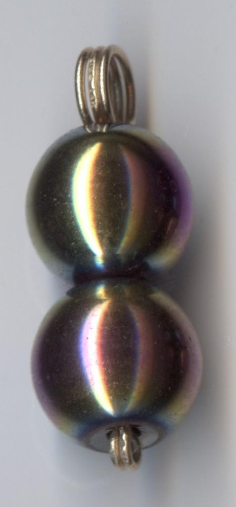 New 14K 2.68 Gram 21mm Solid Yellow Gold 8mm Bead Rainbow Hematite Pendant #jd