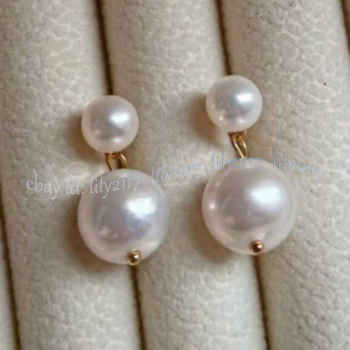 Natural 7-8mm White Pearl 10mm Round Gemstone Beads Dangle Stud Earrings Jewelry