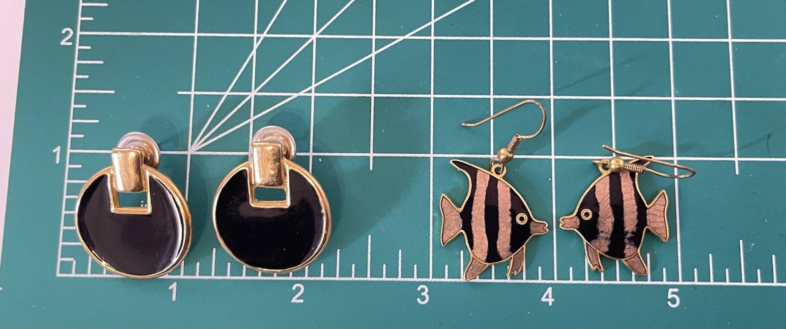 Vintage Earrings Pierced Enamel Ceramic Copper Gold-Tone Abstract 8 Pairs