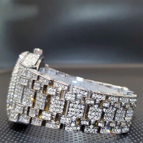 Arabic Hip Hop Luxury Ice out Men Watch Iced Bling Silver Cz Diamond Waterproof